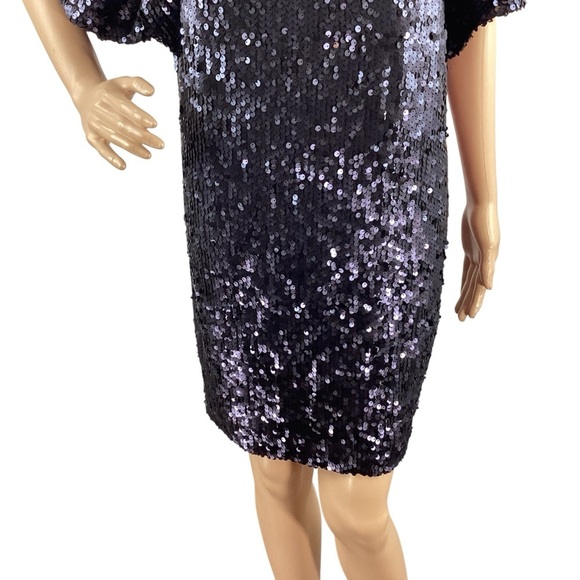 Aidan Mattox Navy Sequin Cold Shoulder Shift Dress Size 10 - Picture 3 of 7